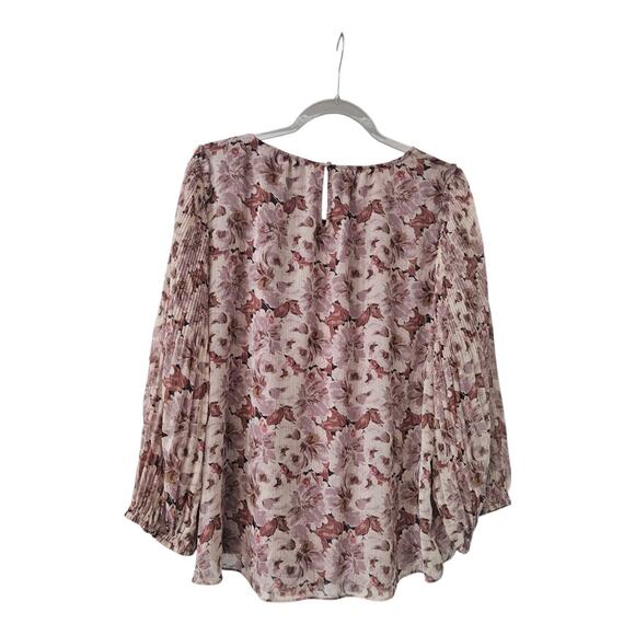 Lauren Conrad Womens XL Blouse Purple Floral Sheer Overlay Lined Keyhole Button - Picture 2 of 10